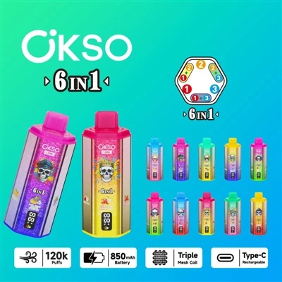 OKSO 120000 6in1: Bir martalik E-sigaretda-yuqori{2}}oltita{3}}ning keng qamr...