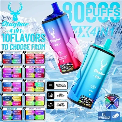 Stag Bar 4in1 80000 Puffs: Yuqori{2}}puf bir martalik E-sigaretlar uchun yang...