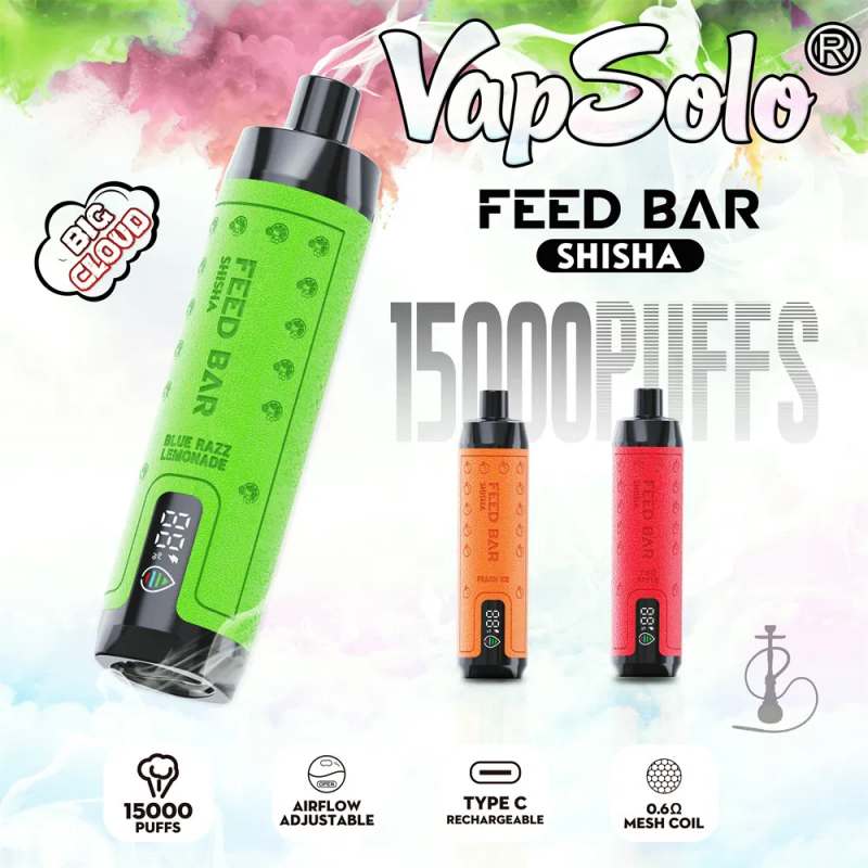 Original-Vapsolo-E-Cigarette-Newest-Arrival-Al-Digital-Fakher-Shisha-15000-Puffs-15K-Disposable-VapeVapsolo FEED BAR 15000